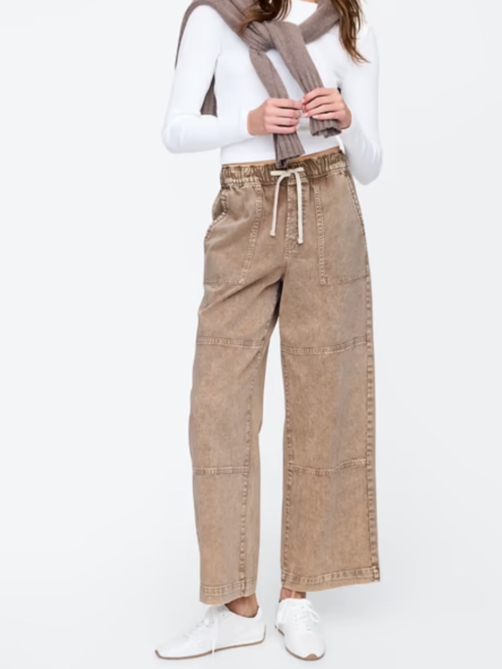 Gap High Rise Wide Leg Utility Pull-On Jeans Mushroom Brown S